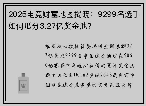 2025电竞财富地图揭晓：9299名选手如何瓜分3.27亿奖金池？